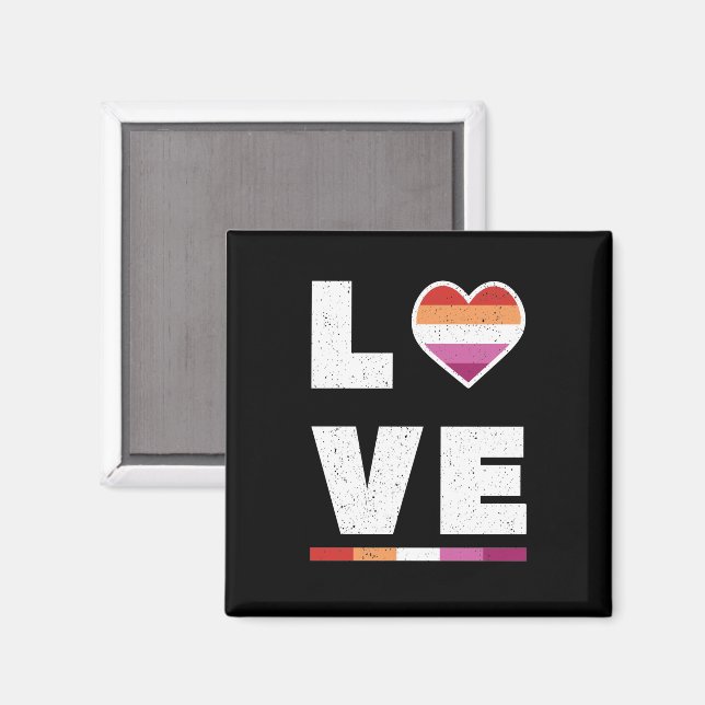 Aimant LGBTQ Lesbian Pride Drapeau Distressed Grunge Love (Recto/Verso)
