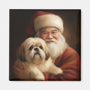 Aimant Lhasa Apso Avec Noël Festif Du Père Noël