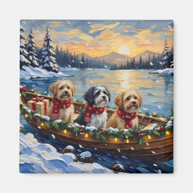Aimant Lhasa Apso Bateau de Noël Vacances (Devant)