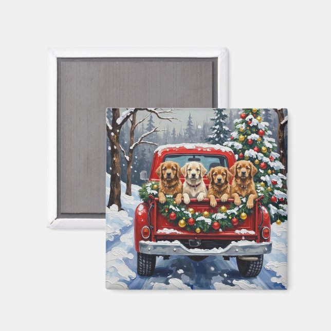Aimant Lhasa Apso camion rouge de Noël vacances (Recto/Verso)