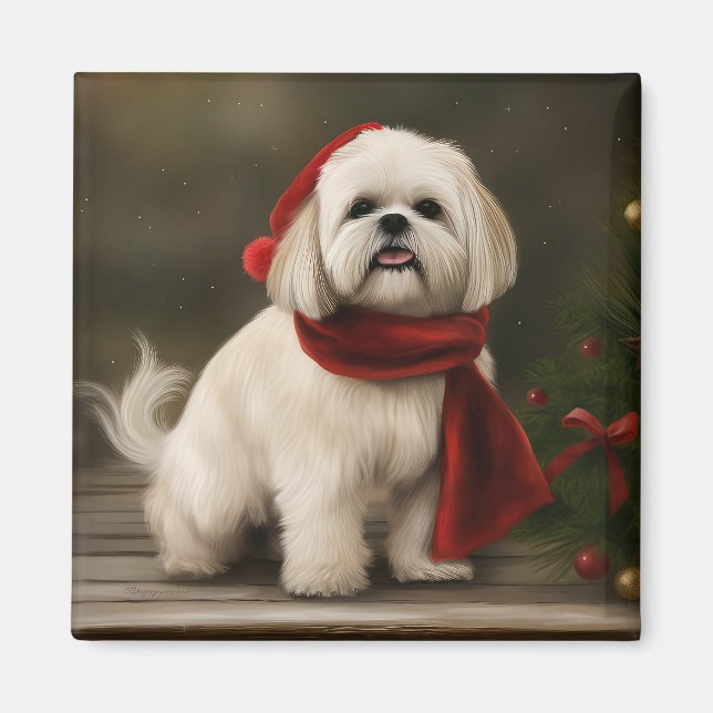 Aimant Lhasa Apso Chien dans la neige Noël (Devant)