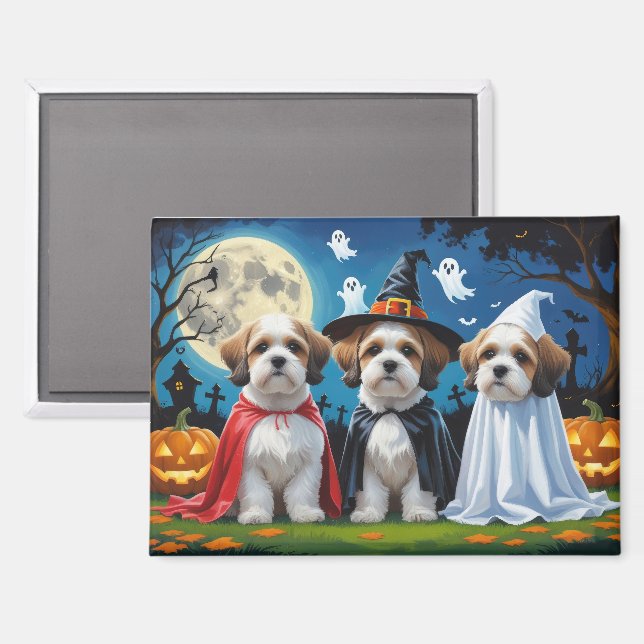 Aimant Lhasa Apso Chiens Citrouille Halloween Funny (Recto/Verso)