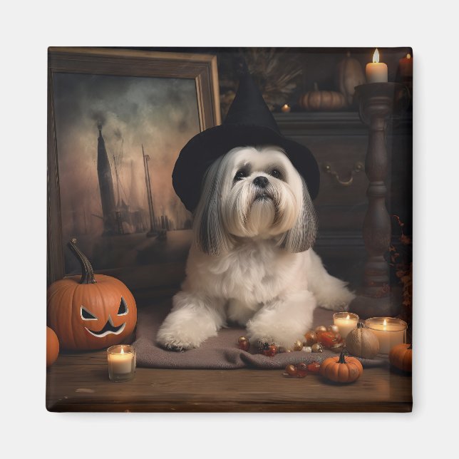 Aimant Lhasa Apso Citrouilles Halloween Épouvantable (Devant)