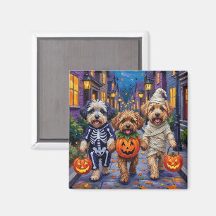 Aimant Lhasa Apso faisant Trick-or-Treat dans des costume