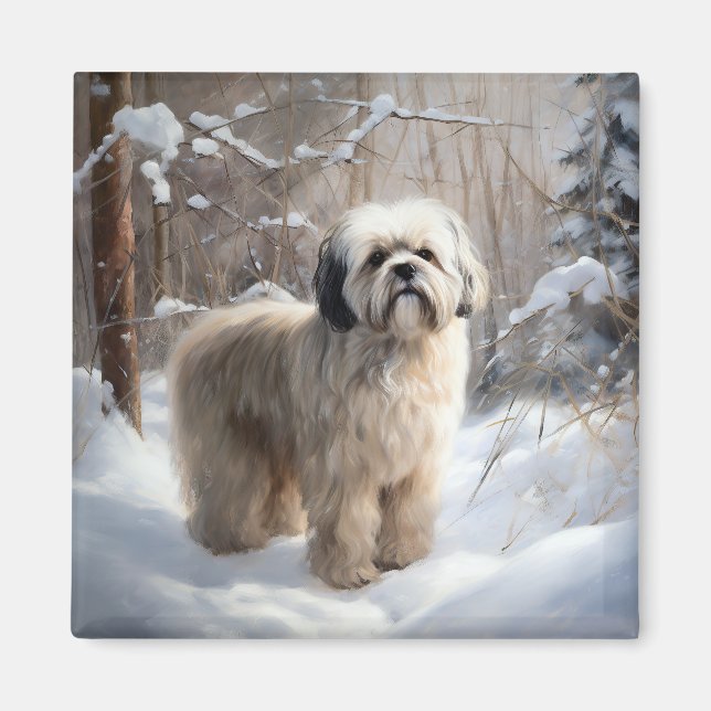 Aimant Lhasa Apso Laissez Tomber la Neige Noël (Devant)