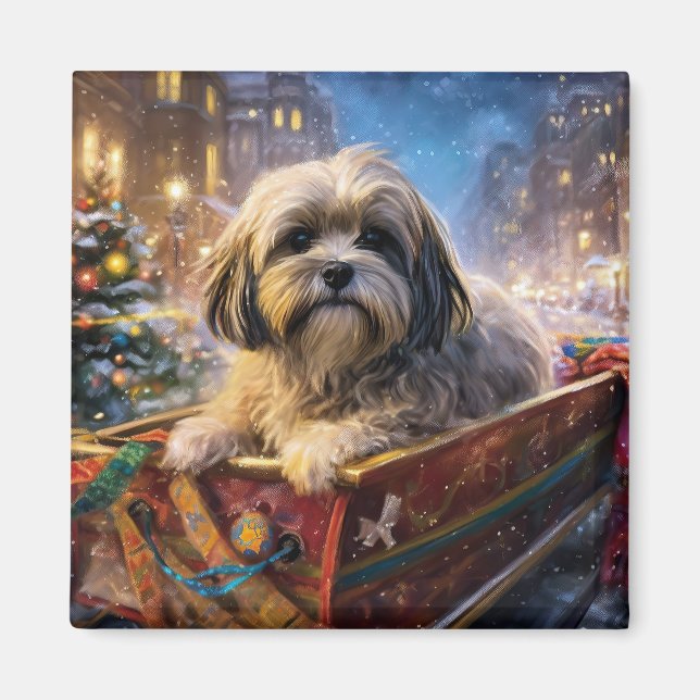 Aimant Lhasa Apso Saison des Fêtes de Noël (Devant)