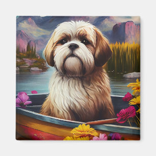 Aimant Lhasa Apso sur une pagaie : Une aventure pittoresq