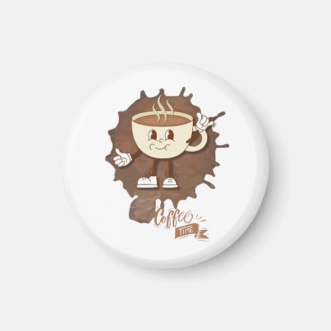 Aimant **L'heure du café – Tasse souriante mignonne avec  (Devant)