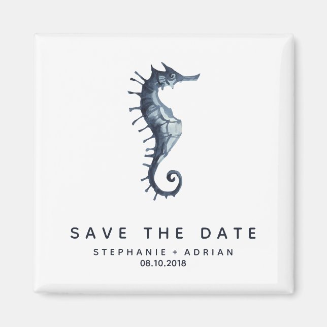 Aimant L'hippocampe bleu | Mariage Enregistrer la date Fa (Devant)