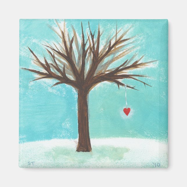 Aimant L'hiver nu arbre coeur rouge amour folitive art (Devant)