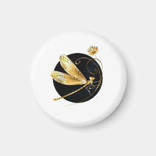 Aimant libellule d'or en cercle noir