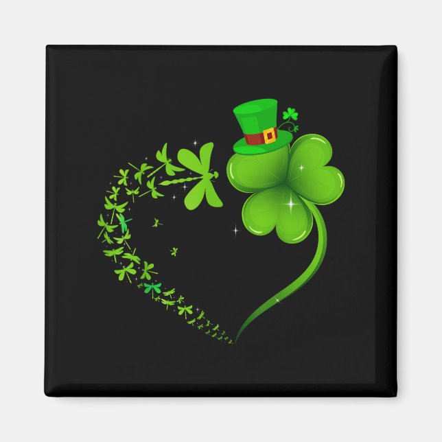 Aimant Libellule Irish Shamrock Cœur Joyeux St Patrick  (Devant)