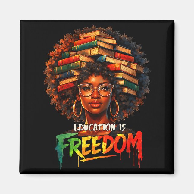 Aimant Liberté d'éducation Enseignant Noir Livres Art Gra (Devant)