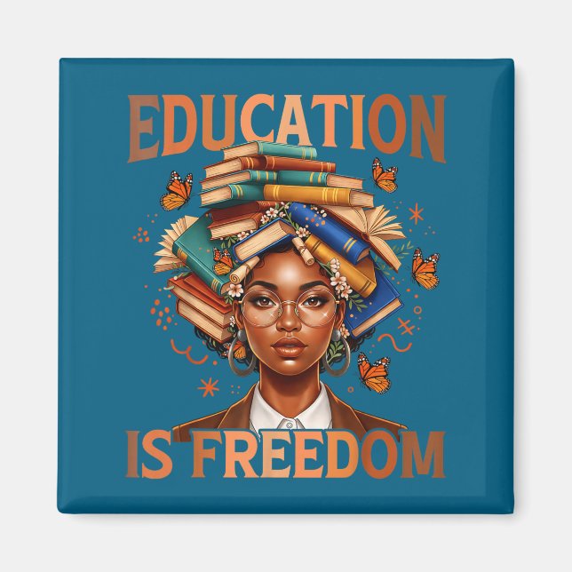 Aimant Liberté d'éducation Enseignant Noir Livres Œuvre d (Devant)