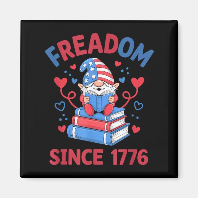 Aimant Liberté depuis 1776 Gnome de feu d'artifice Lectur (Devant)