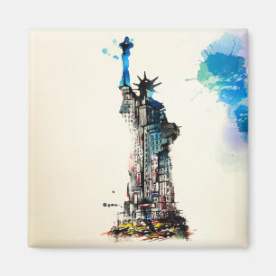 Aimant Liberty New York City Travel Love Aquarelle