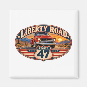 Aimant Liberty Road Route 47 Camionnette Vintage Carré