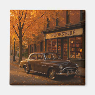 Aimant Librairie Automne/Automne vintage et voiture