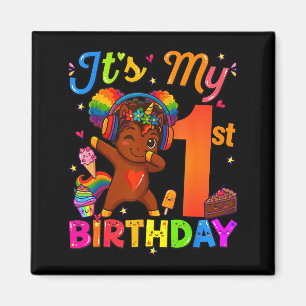 Aimant Licorne Afro 1er anniversaire fille cheveux nature