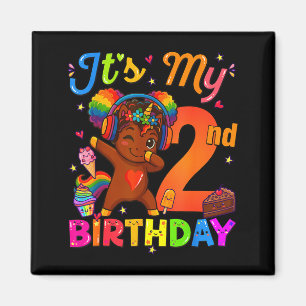 Aimant Licorne Afro 2e anniversaire fille cheveux naturel