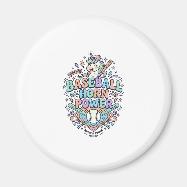 Aimant Licorne Baseball Corne Puissance Kawaii Conception (Devant)