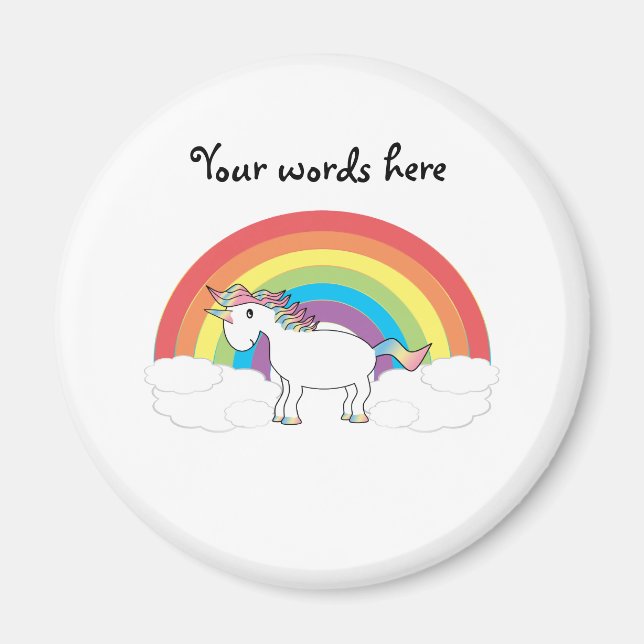 Aimant licorne blanche sur l'arc-en-ciel et les nuages (Devant)