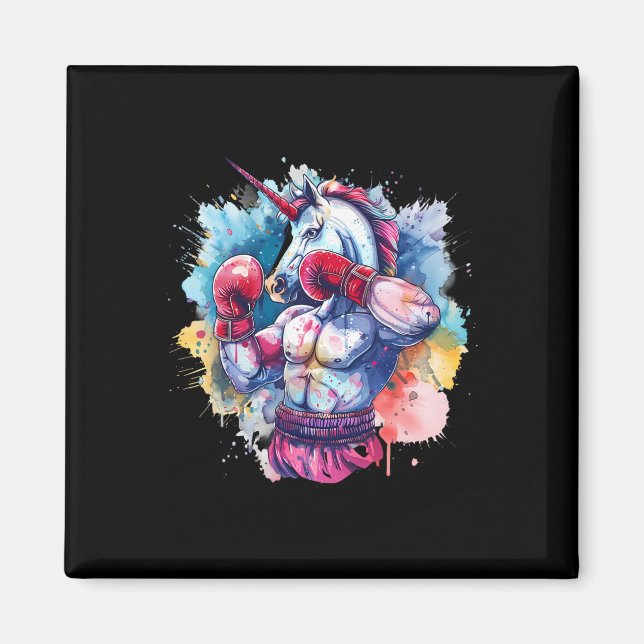 Aimant Licorne Boxeur Avec Gants De Boxe Kickboxing Drôle (Devant)