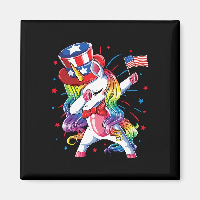 Aimant Licorne Dabbing 4 juillet Oncle Sam Filles Americ (Devant)
