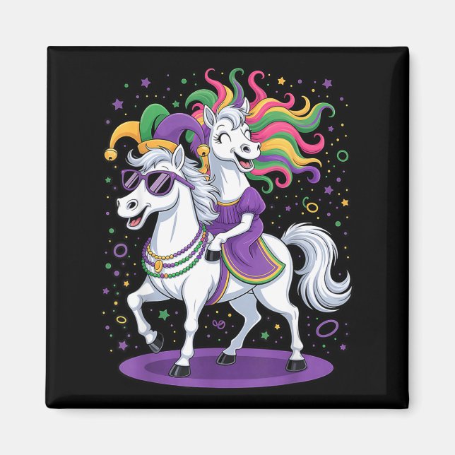 Aimant Licorne Drôle Cheval Cavalier Chapeau Fou Femmes H (Devant)