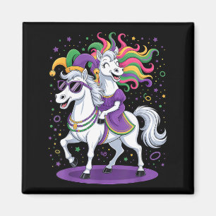 Aimant Licorne drôle chevauchant un chapeau de bouffon de