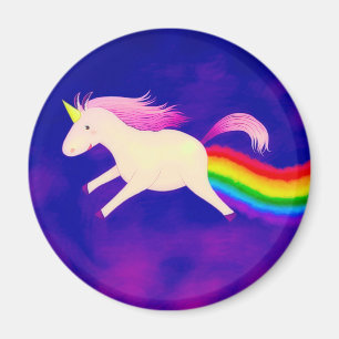 Aimant Licorne drôle de vol pétant un arc-en-ciel