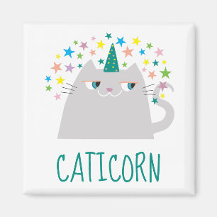 Aimant Licorne Féline Blanche Caticorne Étoiles Colorées