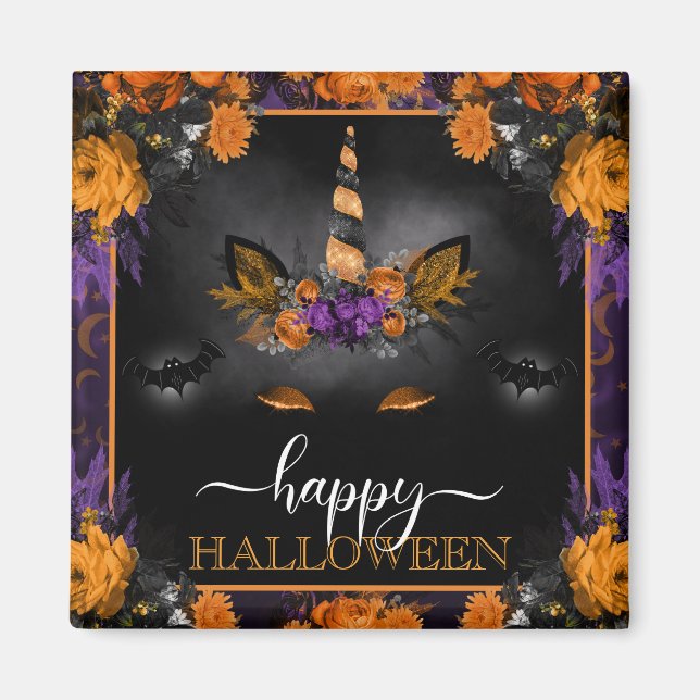 Aimant Licorne Florale d'Automne Joyeux Halloween (Devant)