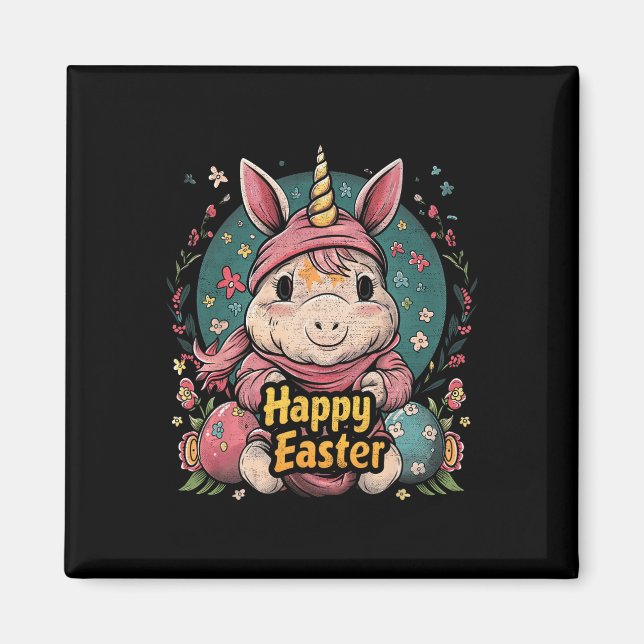 Aimant Licorne - Funny Happy Pâques - Œuf Garçons Filles  (Devant)