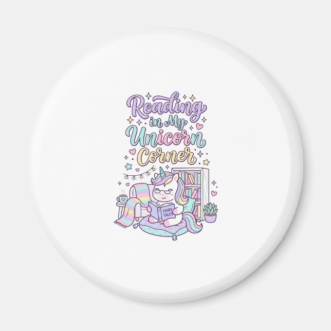Aimant Licorne lisant dans mon coin licorne T-shirt paste (Devant)