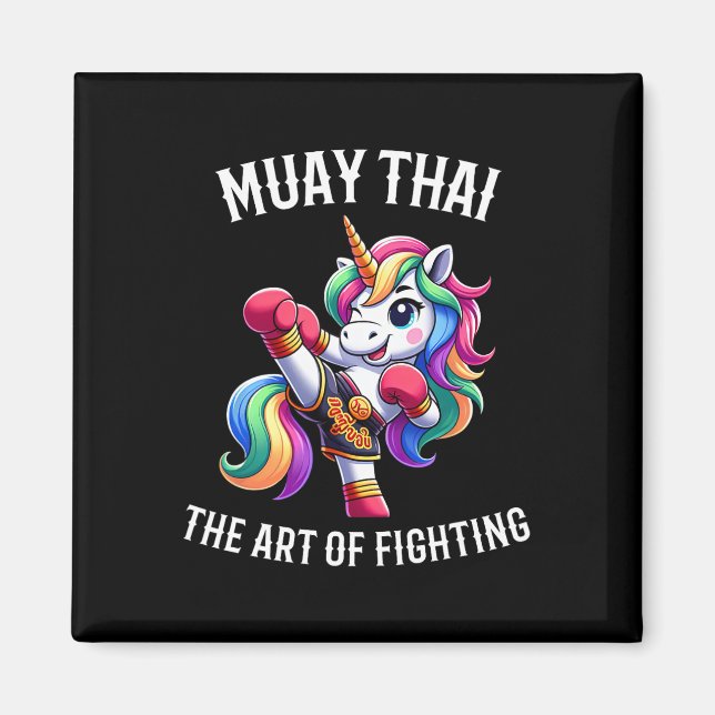 Aimant Licorne Muay Thai Mignonne - Kickboxing Et Licorne (Devant)