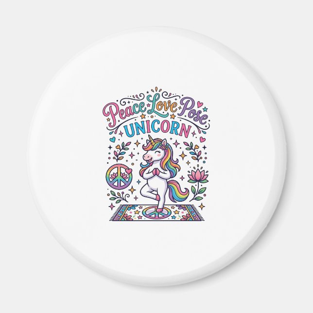 Aimant Licorne Paix Amour Pose Licorne Fond Blanc S (Devant)