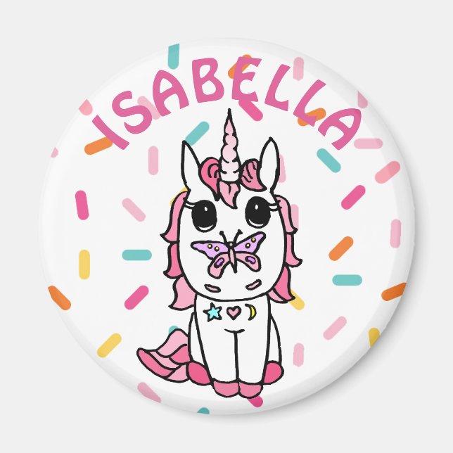 Aimant Licorne personnalisée avec papillon sur le nez (Devant)