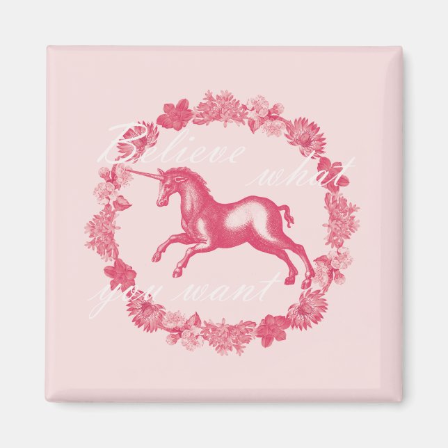 Aimant Licorne rose et fleurs (Devant)
