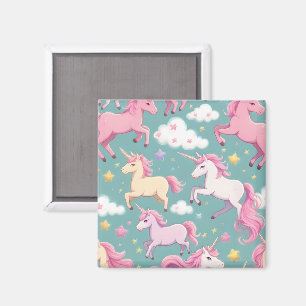 Aimant Licornes avec motif de nuages et d'étoiles