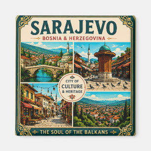 Aimant 🧲 Lieux emblématiques de Sarajevo Voyage Souvenir