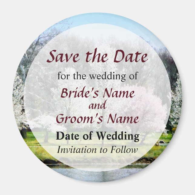 Aimant Ligne des arbres à fleurs Enregistrer la date (Devant)