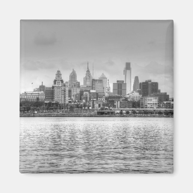 Aimant Ligne d'horizon Philadelphie en noir et blanc (Devant)