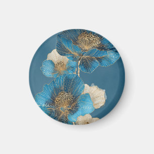 Aimant Ligne d'or botanique Art floral bleu Pavot
