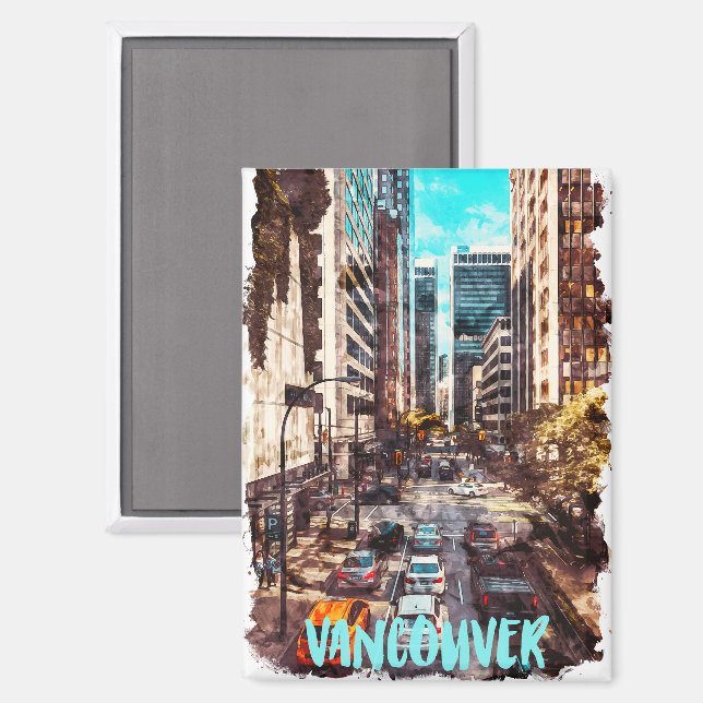 Aimant Ligne Skyline Vintage voyage de Vancouver Canada (Recto/Verso)