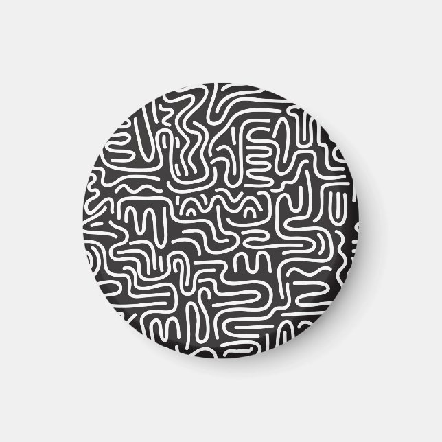 Aimant Lignes ondulées de doodle rétro : Monochrome (Devant)