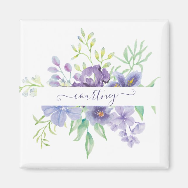 Aimant Lilas aquarelle florale personnalisée  (Devant)