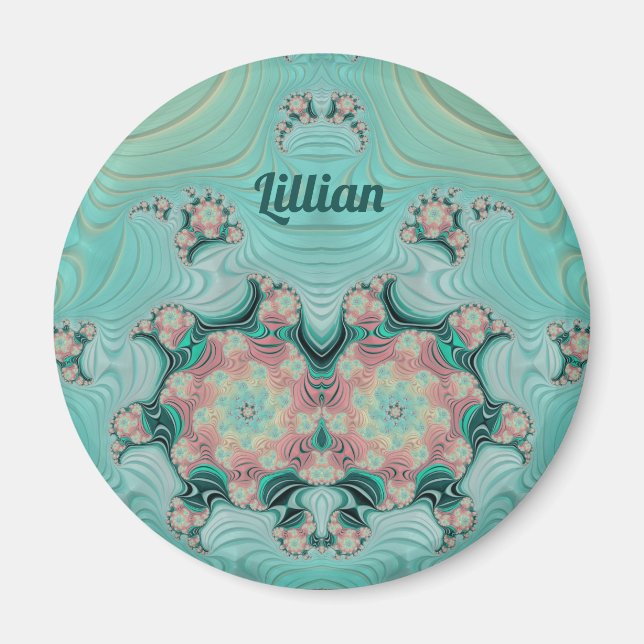 Aimant LILLIAN ~ Pastel rose et vert ~ Design étonnant (Devant)