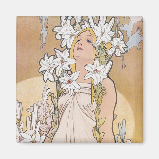 Aimant Lily (quatre fleurs), Alphonse Mucha (Devant)