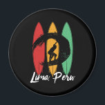 Aimant Lima Peru Beach Vintage Retro Surfing<br><div class="desc">Vintage retro surfboard design for surfers who love surfing and riding the ocean waves. Cool summer holiday, spring break merchandise for those who enjoy hot sun, tropical weather, sunbathing under the palm tree. Grunge and distressed design to wear while enjoying the beach party and singing around the bonfire. Great souvenir,...</div>